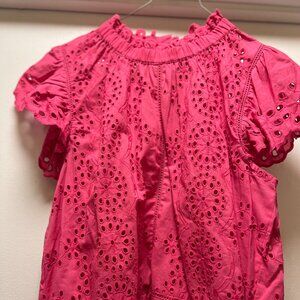 Jennifer & Grace Hot Pink Eyelet Ruffle Top – Women’s Medium